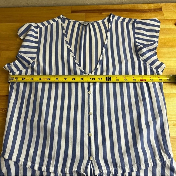 Rails Bretton Monaco Stripe Gathered Short Sleeve V-Neck Blouse Size Small - Picture 11 of 12